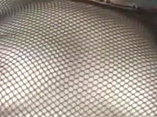 Aged Wife Wearing Fishnet Squeezes Her Nipps