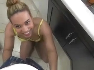 Black Ex Girlfriend Kneels Down And Sucks In Bathroom