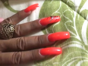 Latina With Sexy Long Orange Nails Fingernails