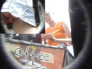 Girl selling coffee upskirt panty