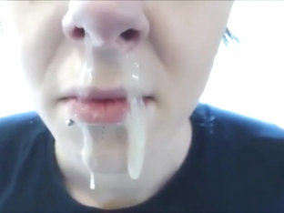 Beatiful girl with tons of snot all over her mouth