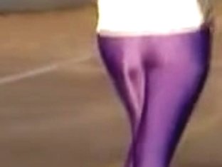 Bright Lilac Pants On The Long Legs Of Candid Running Babe 03zh