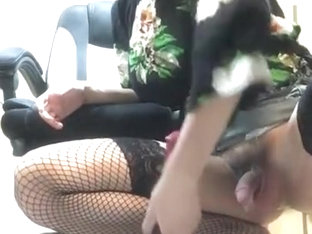 Crossdresser creampied by horse dildo.