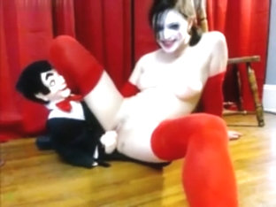 A young teenager is doing well with a figurine with a dick jig