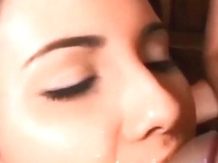 Blackhaired angel is valuable at taking facials bukkake