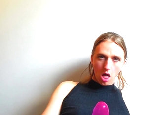 Blonde Tgirl Practices Cocksucking Then Cums