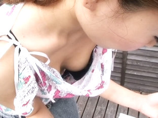 Downblouse hidden cam clip of a japanese girl's tits