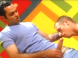 Two men double penetrate blond twink