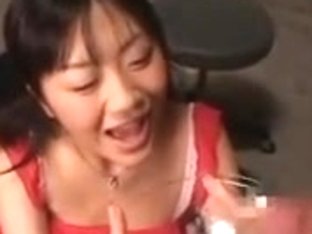 Innocent Asian schoolgirl eats jizz shots out of a bowl