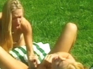 Lengthy haired golden-haired licks her allies big bazookas and fingers her vagina