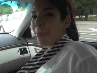 Alexis Perez is a sexy brunette slut and she is doing blowjob in car