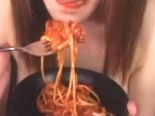 Japanese hotty eats spaghetti with cum