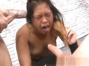 Slutty Asian Dirtbag Geting Face Pounded By Two White Dudes