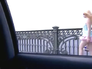 Car Voyeur Cam Films Upskirt Blonde Ass Walking Accross A Bridge