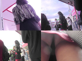 Upskirt porn with brunette-hair gal in a public place