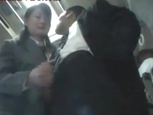 Asian Schoolgirl Gives Handjob On Bus