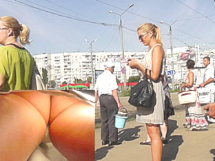 Stunning blonde filmed by spy upskirt camera in public