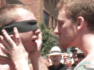 Bound in Public. Cody Allen Naked Tied up Zippered Humiliated in Public