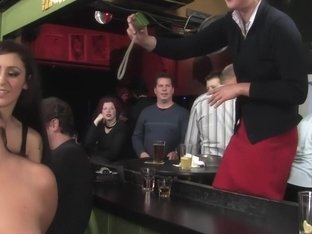 Busty Brunette Fucked In Front Of A Bar Full Of People!!!!
