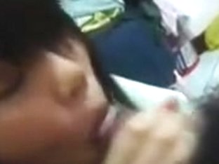 Cute oriental sucks ding-dong and swallows it all