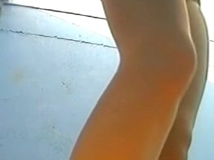 Sexy legs and wet pussy are being shoot in the beach cabin