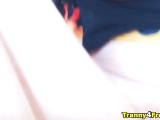 Naughty Busty Tranny Jerking Hard Her Big Boner