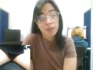 Babe With Glasses Plays With Pussy At Work On Camboozle.com
