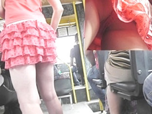 Bus Upskirt Movie Scene With Pink Lace Panty