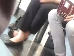 Candid Latina Shoeplay Feet On Subway