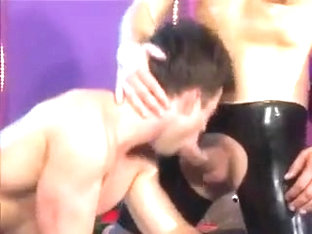 Gay threesome tube clip shows masked dudes boning a guy