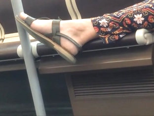 Candid Feet In The Tram