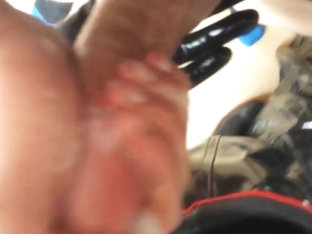 Latex guy cum on dick