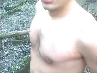 Naked in forest bit handcuffed