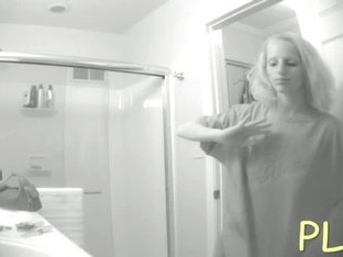 Hidden Bathroom Cam Video Of A Blonde With Tiny Titties