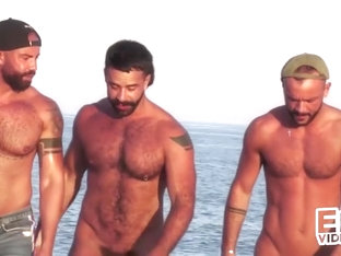 Excited Threesome Slam After Nude Beach