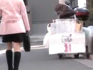 Cute Asian Babe In A Pink Jacket Gets A Street Sharking.
