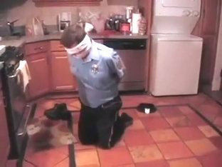 BG Cop bound gagged and blindfolded in the kitchen