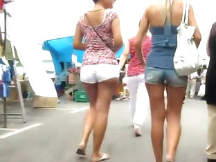 Creeping behind two sexy teenage butts