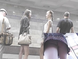 Hot gals on underground upskirt movie scene