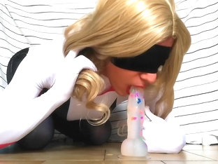 Spider-Gwen Trap Dildo Play and Cum