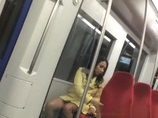 Sexy Brunette Upskirted In Metro Sairs