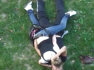 Young Couple Having Sex In Public Park