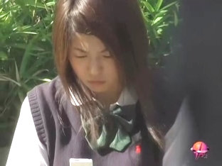 Japanese boob sharking video showing a tender schoolgirl