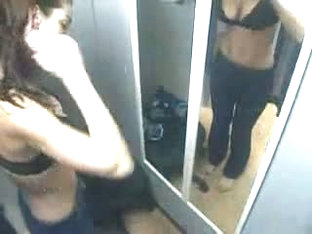 A thin brunette model with big tits security spy cam video