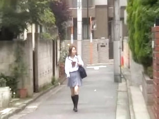 Amative Japanese schoolgirl gets masterly tricked by some sharking dude