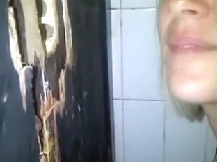 Real homemade gloryhole video scene - golden-haired chick sucking it off