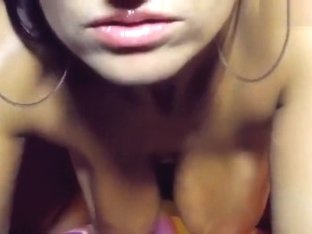 Beautiful brunette Andreasworld riding on dildo